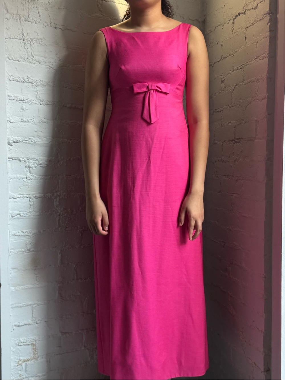 Vintage Hot Pink Sleeveless Bow-Accent Dress